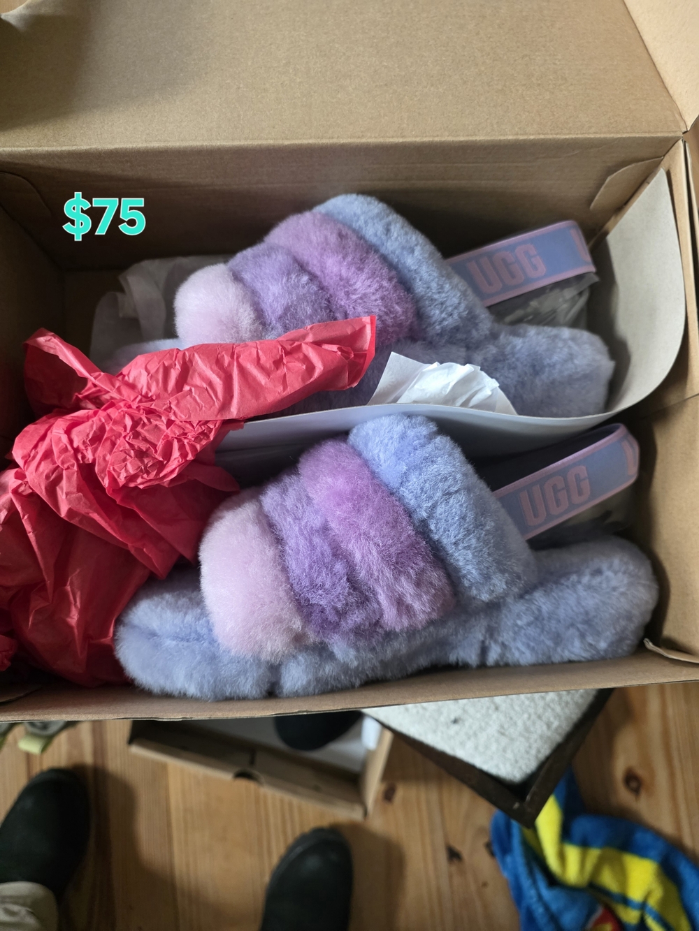 UGG Fluff Yeah Slide Sandals in Pastel Purple Pink Blue
